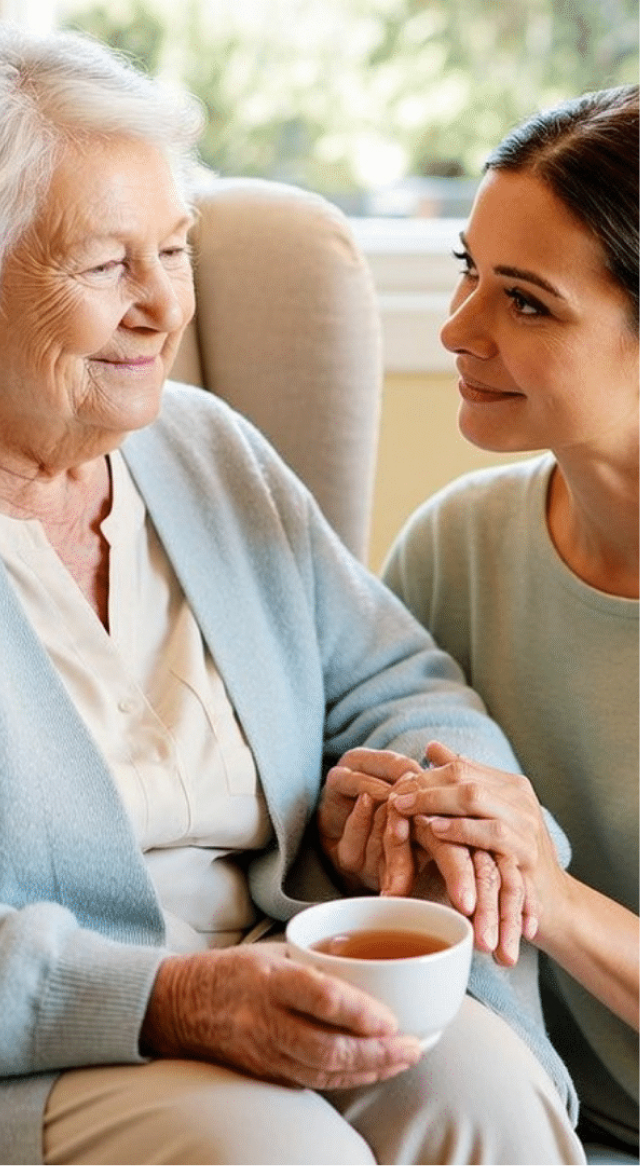Bay Area Senior Concierge companion walking with a client at golden hour